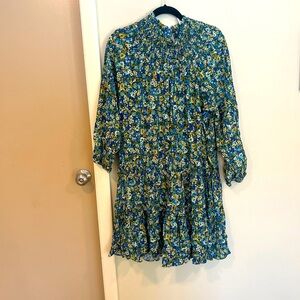 MNG Floral Dress in Blue and Green